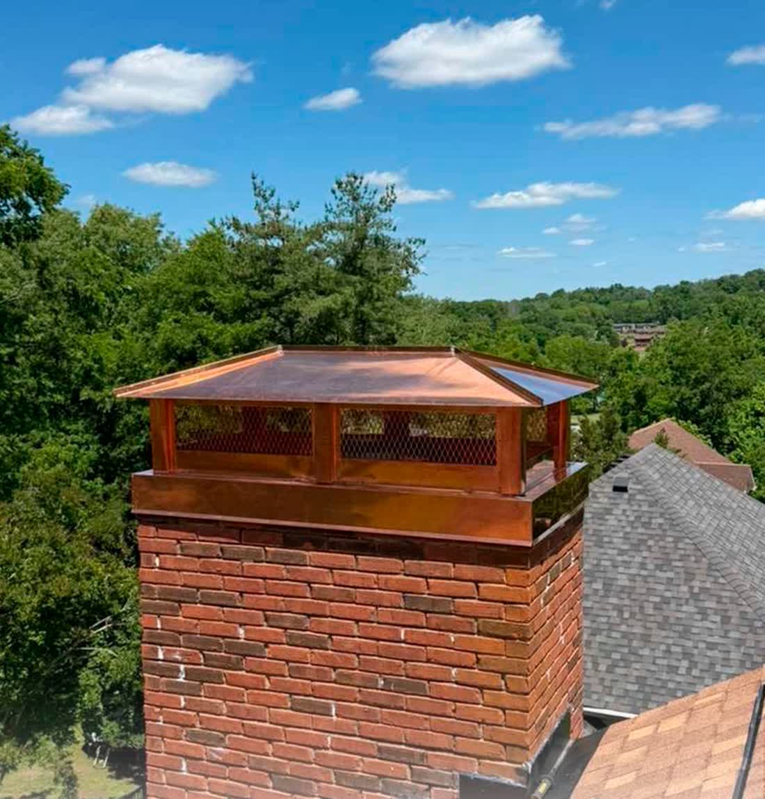 Copper chimney cap fabricated and installed