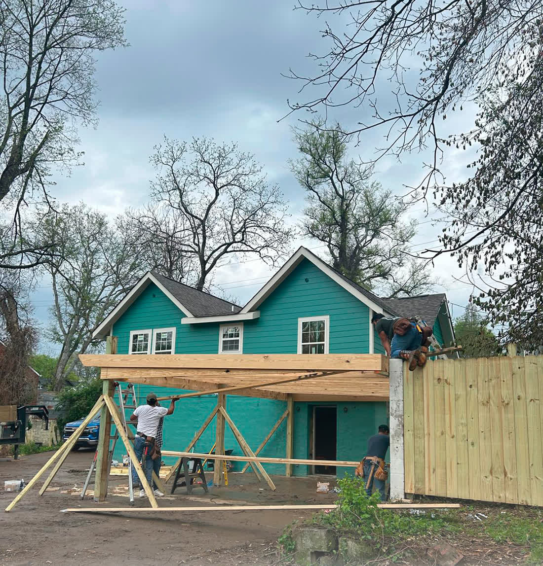 Back patio pergola under construction