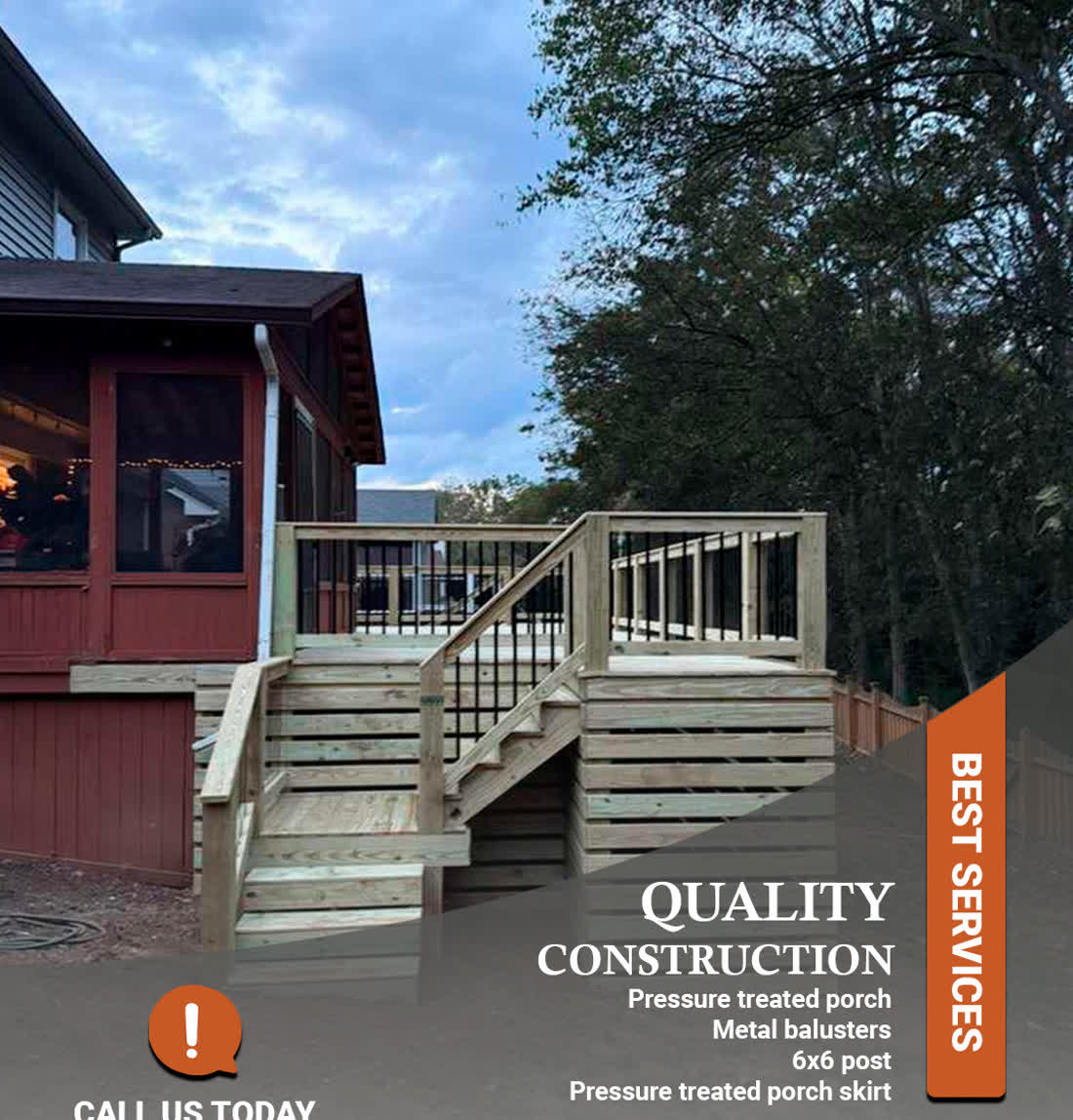 Completed pressure-treated porch build