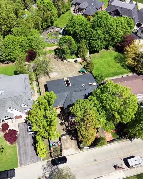 Aerial view of completed shingle roofs