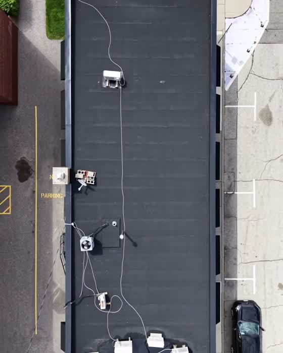 Aerial view of a completed commercial flat roof