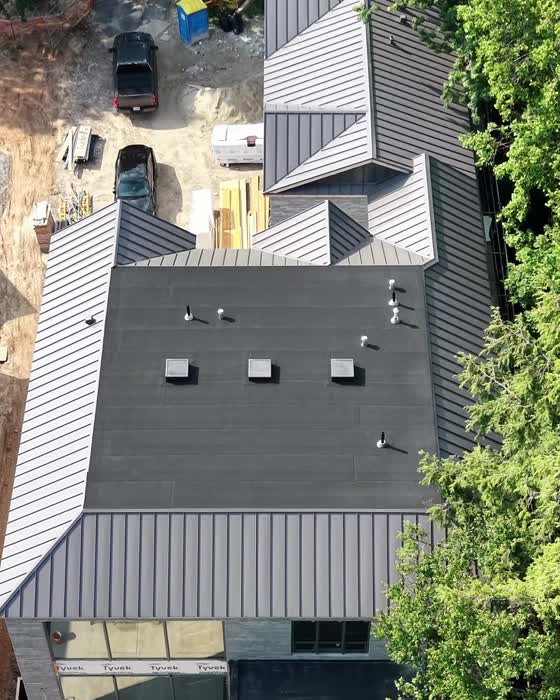 Aerial view of a completed build